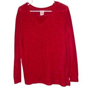 2 for $15 PINK Victoria's Secret Red Long Sleeve V-Neck Tee Logo Shirt - Size XS